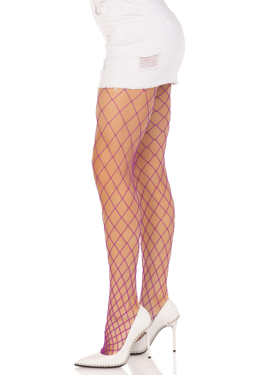 Womens Purple Spandex Diamond Net Pantyhose Side Image