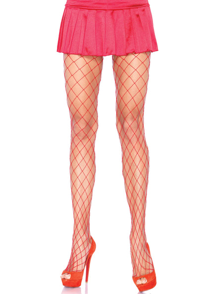 Womens Red Spandex Diamond Net Pantyhose Main Image