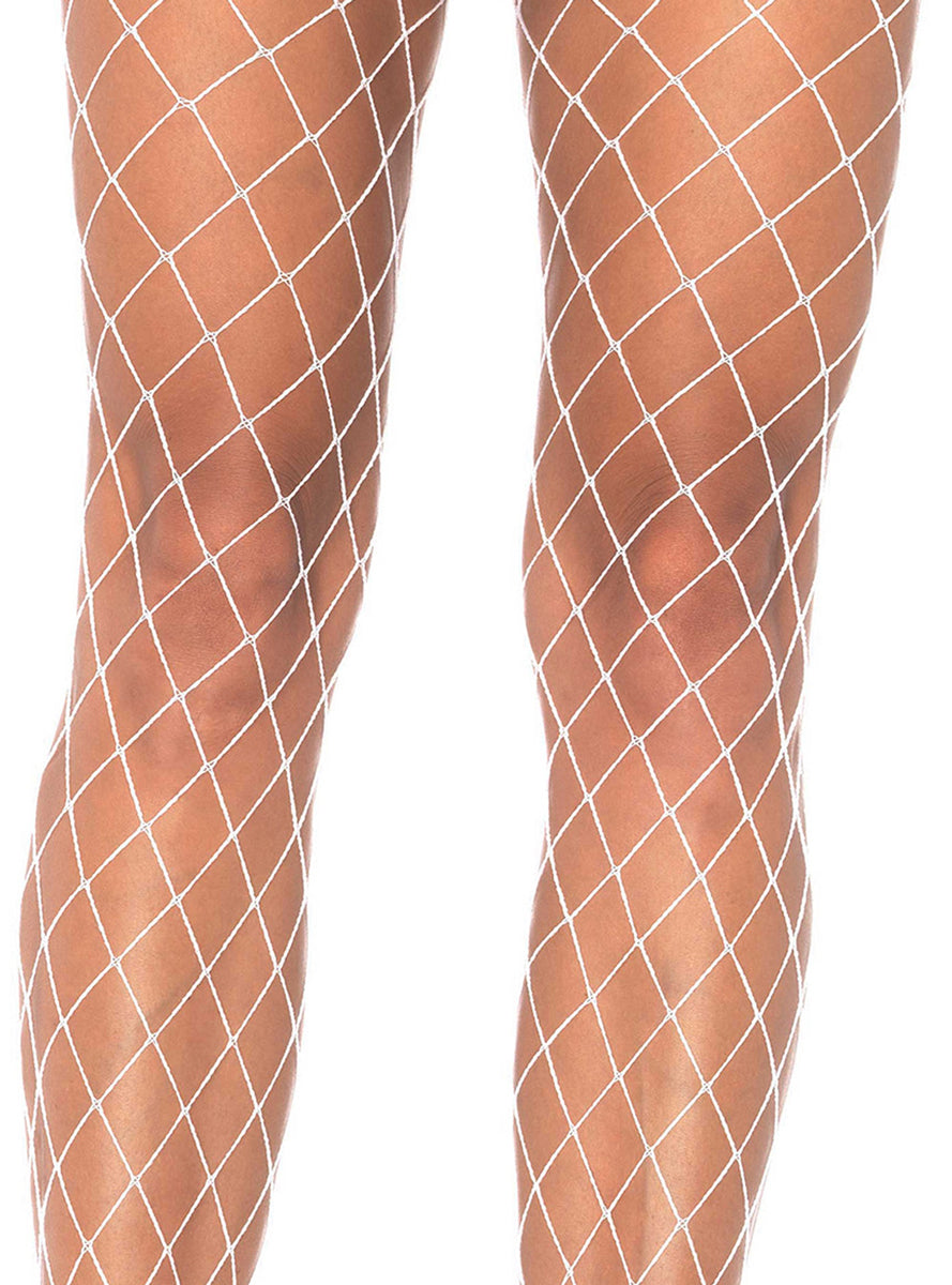 Womens White Spandex Diamond Net Pantyhose Close Image