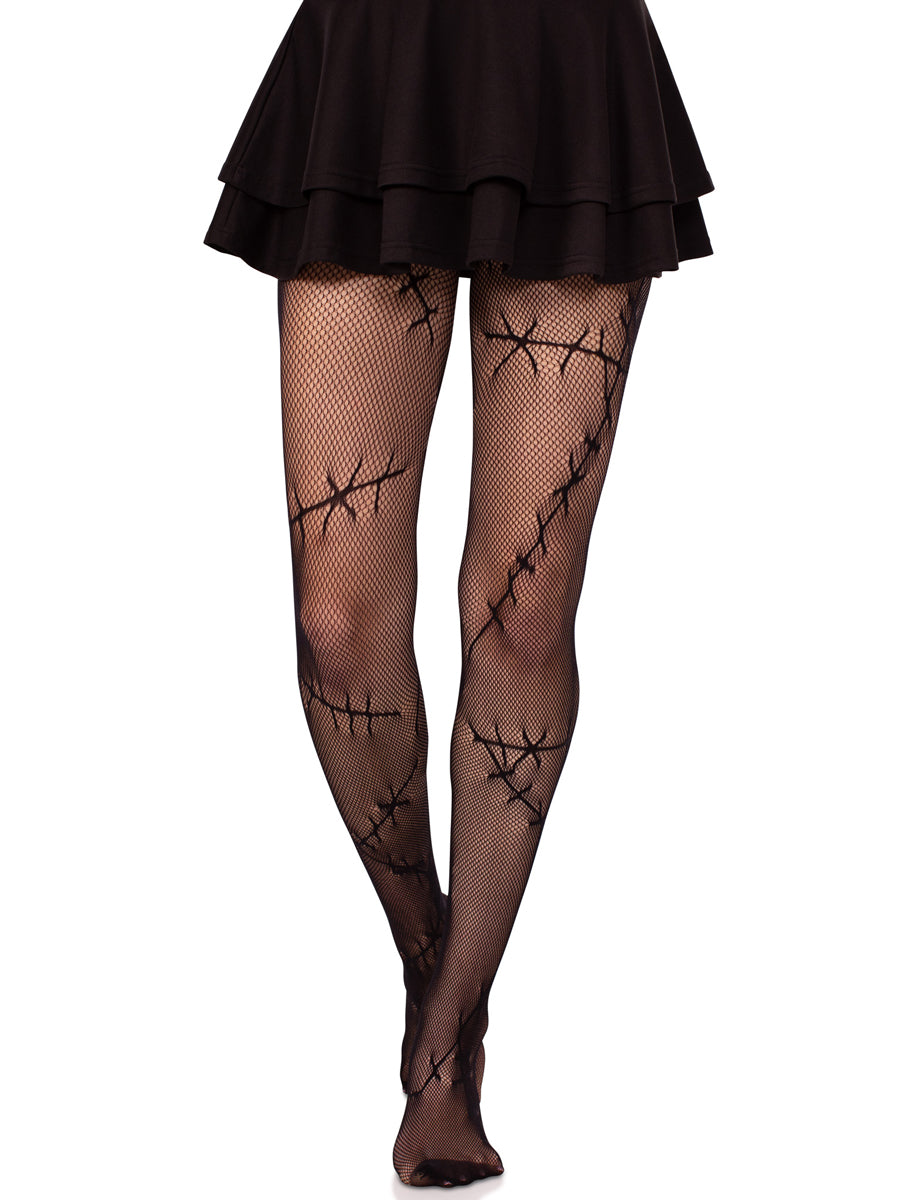 Womens Black Stitched Up Net Halloween Costume Stockings Alternative Image