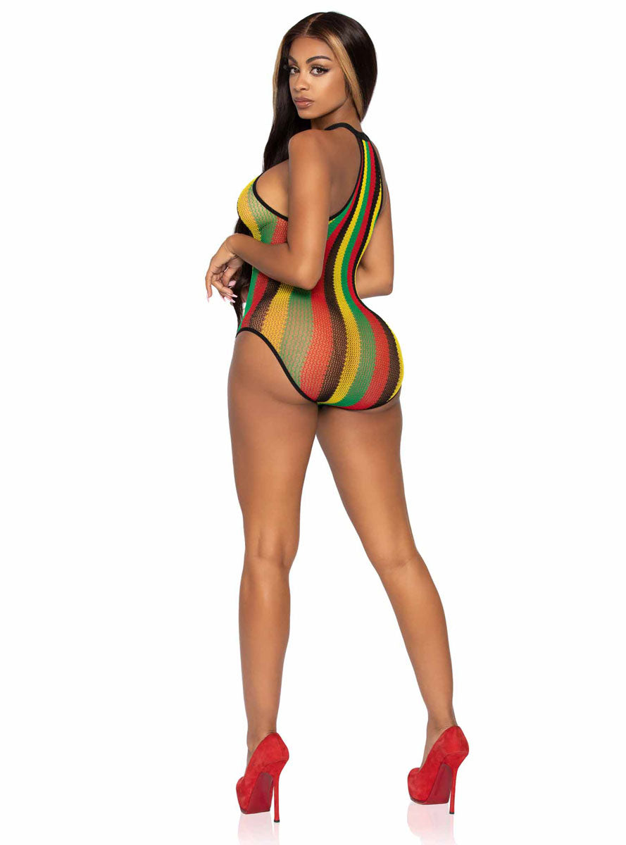 Striped Rasta Net Racer Neck Bodysuit