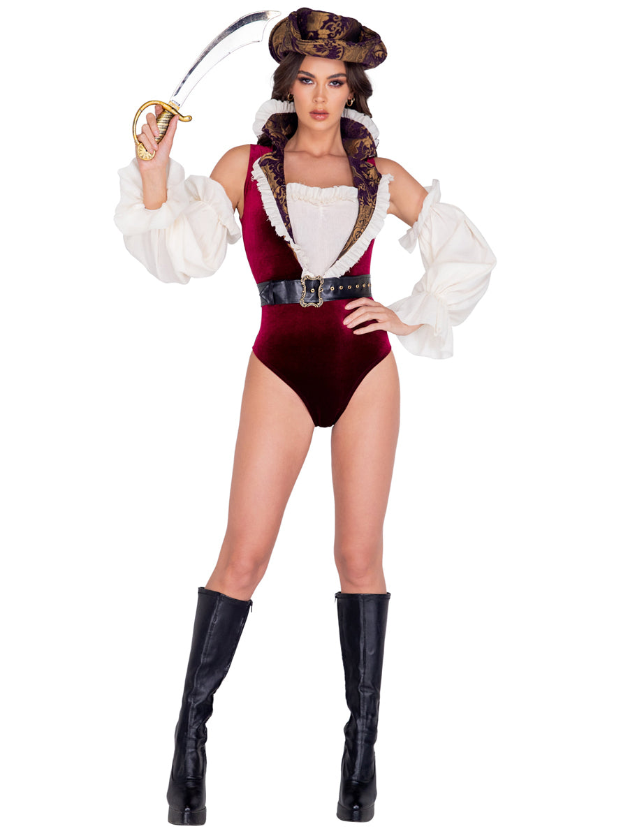 Sultry Red Pirate Womens Sexy Bodysuit Costume - Main Image