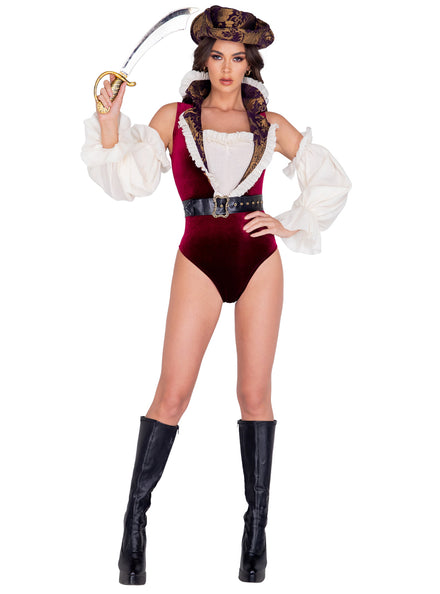 Sultry Red Pirate Womens Sexy Bodysuit Costume - Main Image