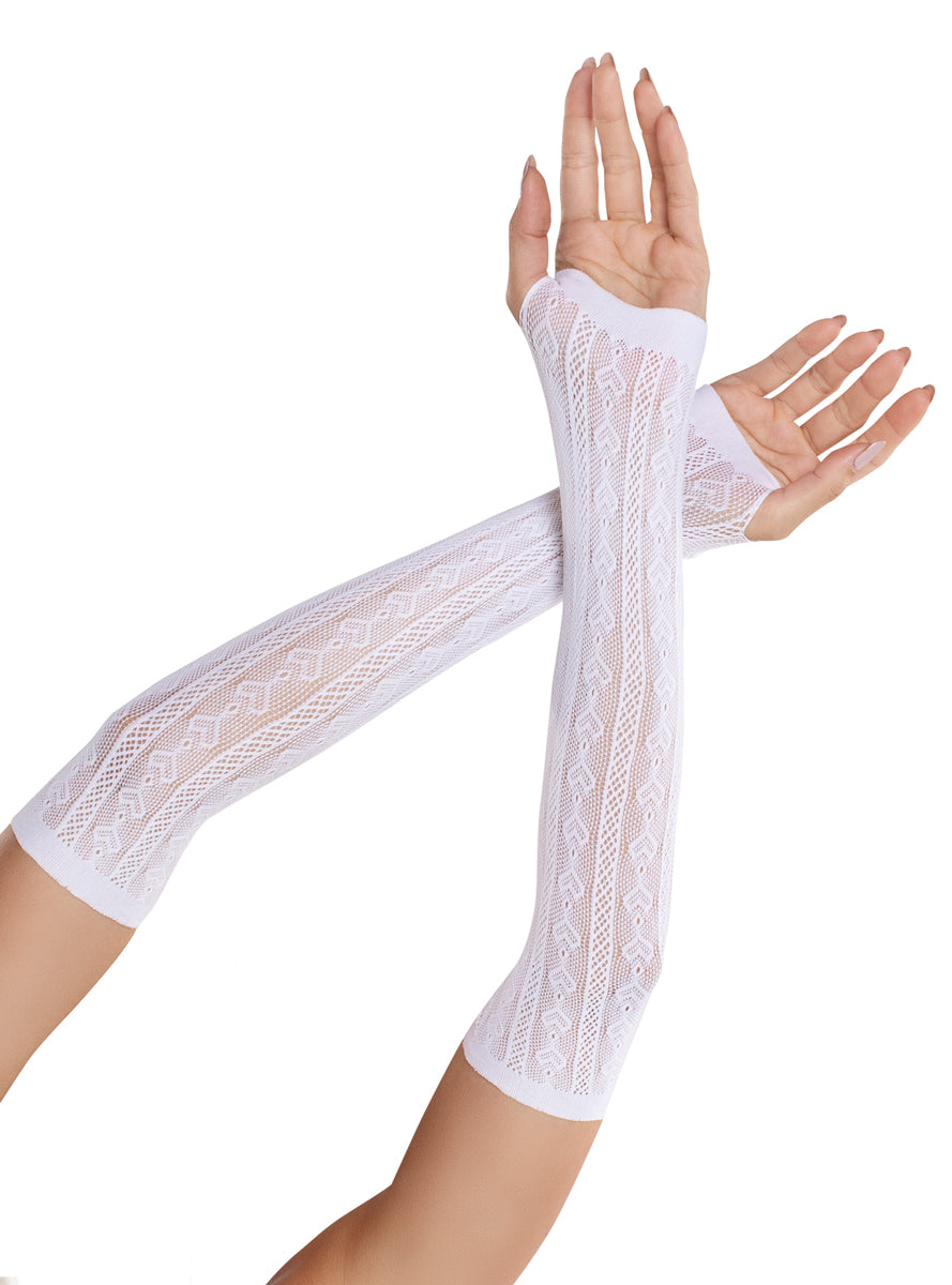 Sweetheart Striped White Net Arm Warmers with Bows