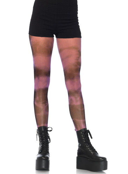 Womens Black And Purple Tie Dye Fishnet Stockings