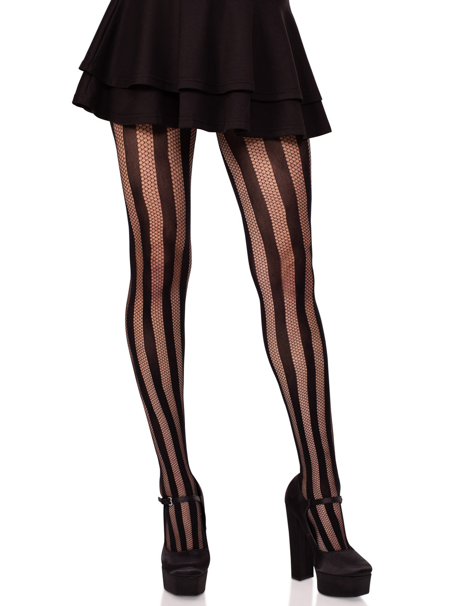 Womens Vertical Striped Opaque And Net Stockings Alternative Image