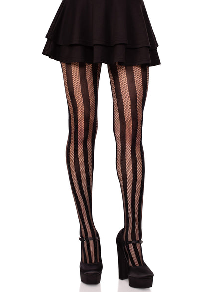 Womens Vertical Striped Opaque And Net Stockings Main Image