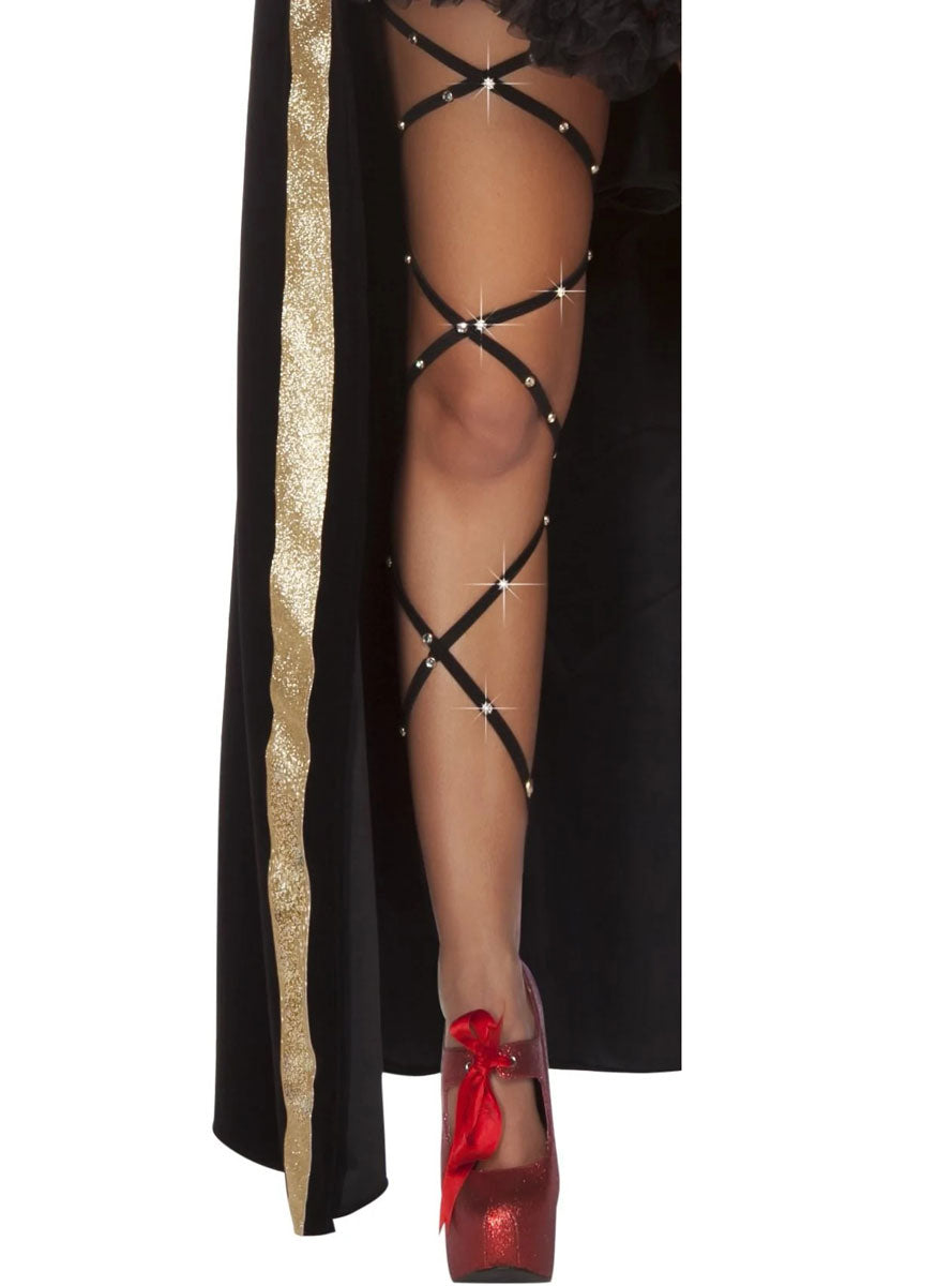 Strappy Black Leg Wraps with Rhinestones