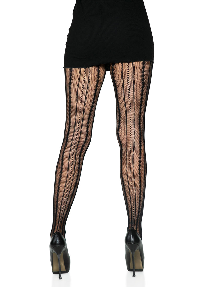 Womens Black Vintage Pinstripe Full Length Stockings Back Image