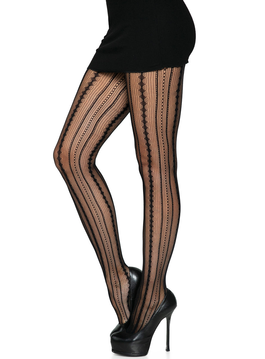 Womens Black Vintage Pinstripe Full Length Stockings Side Image