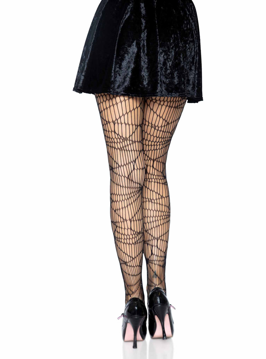 Womens Black Distressed Net Costume Stockings Back Image