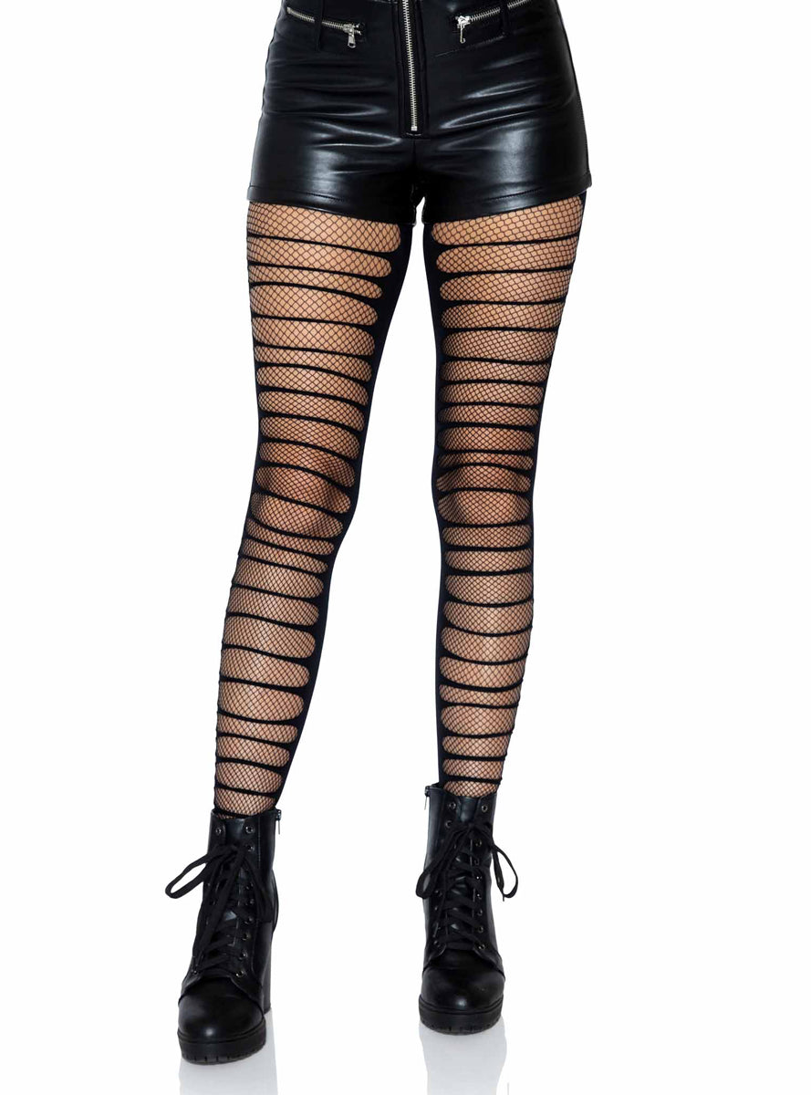 Womens Black Double Layer Shredded Spandex And Fishnet Stockings Main Image