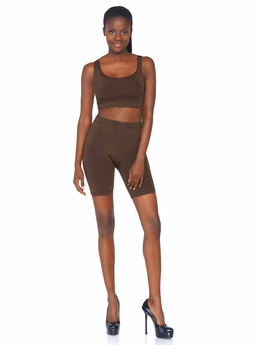 Deep Skin Tone Opaque Spandex Crop and Bike Shorts Set