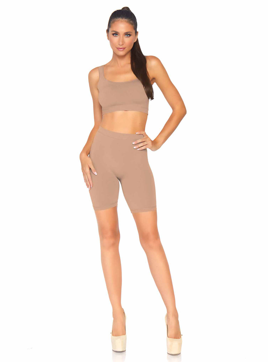 Medium Skin Tone Opaque Spandex Crop and Bike Shorts Set