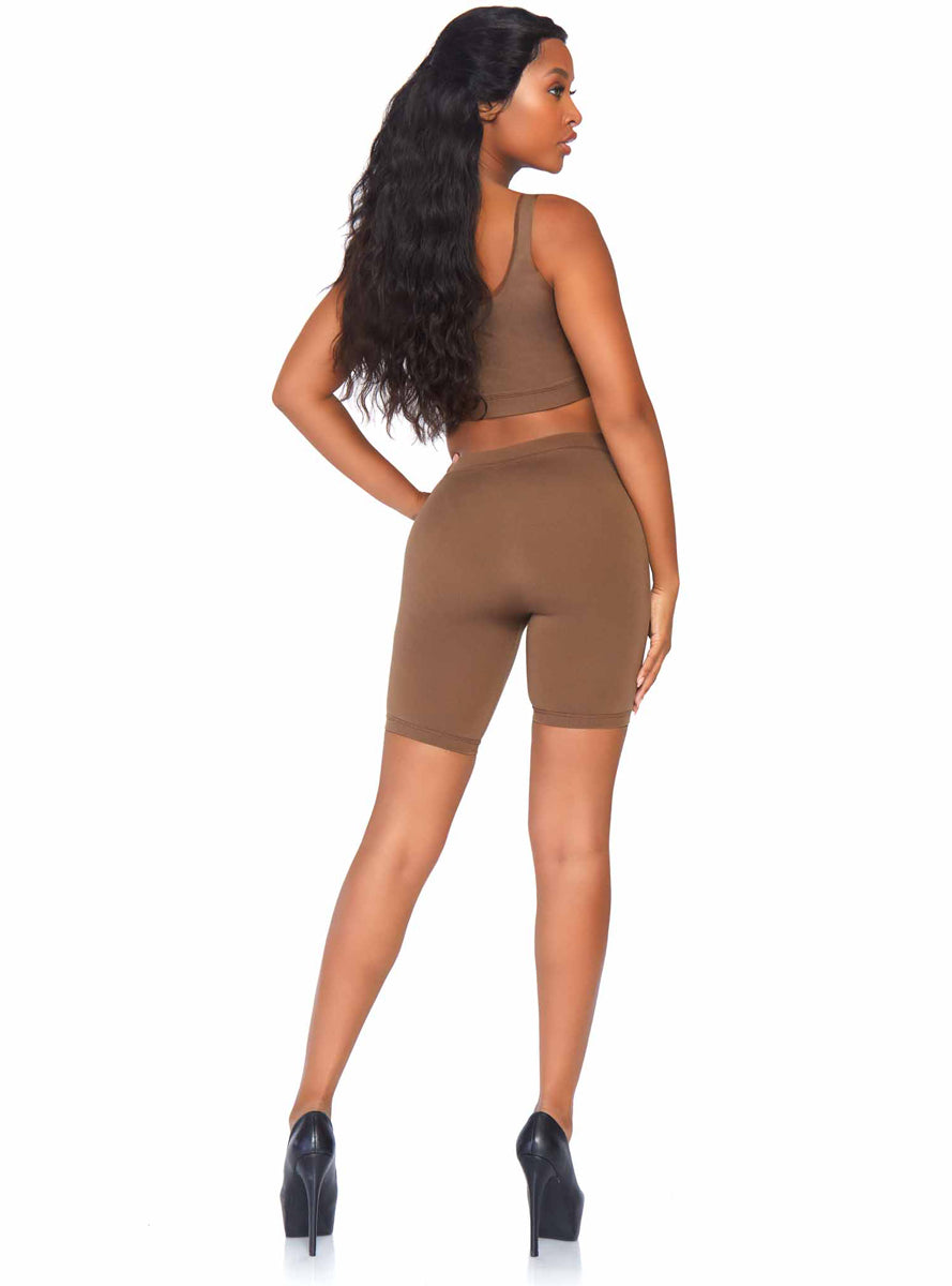 Tan Skin Tone Opaque Spandex Crop and Bike Shorts Set