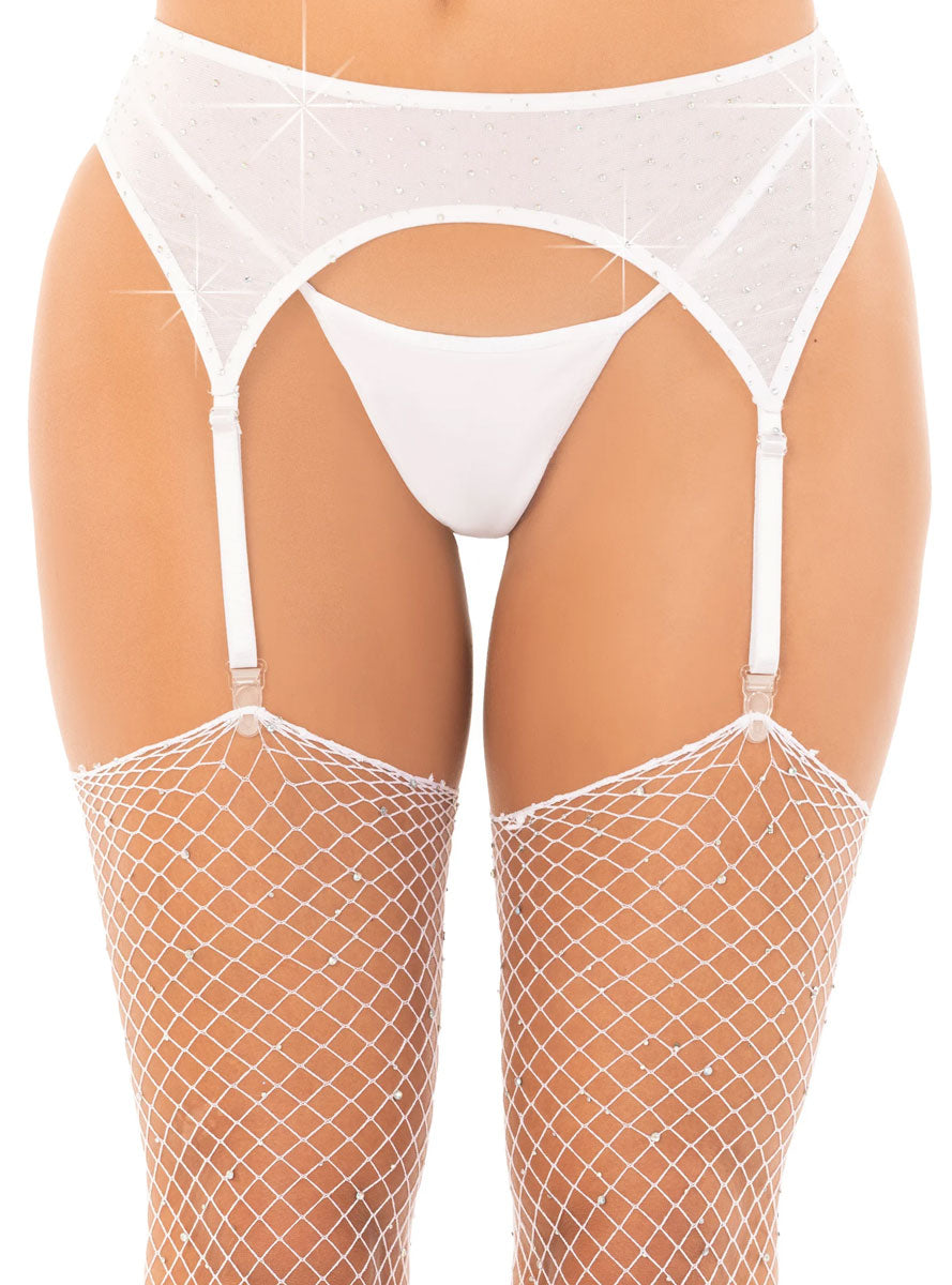 Rhinestone White Garter Belt