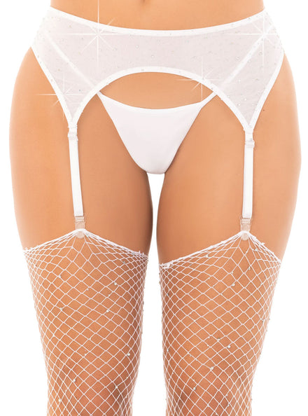 Rhinestone White Garter Belt