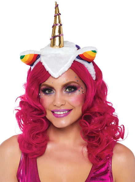 Womens Unicorn Costume Headband With Rainbow Wig Mane Main Image