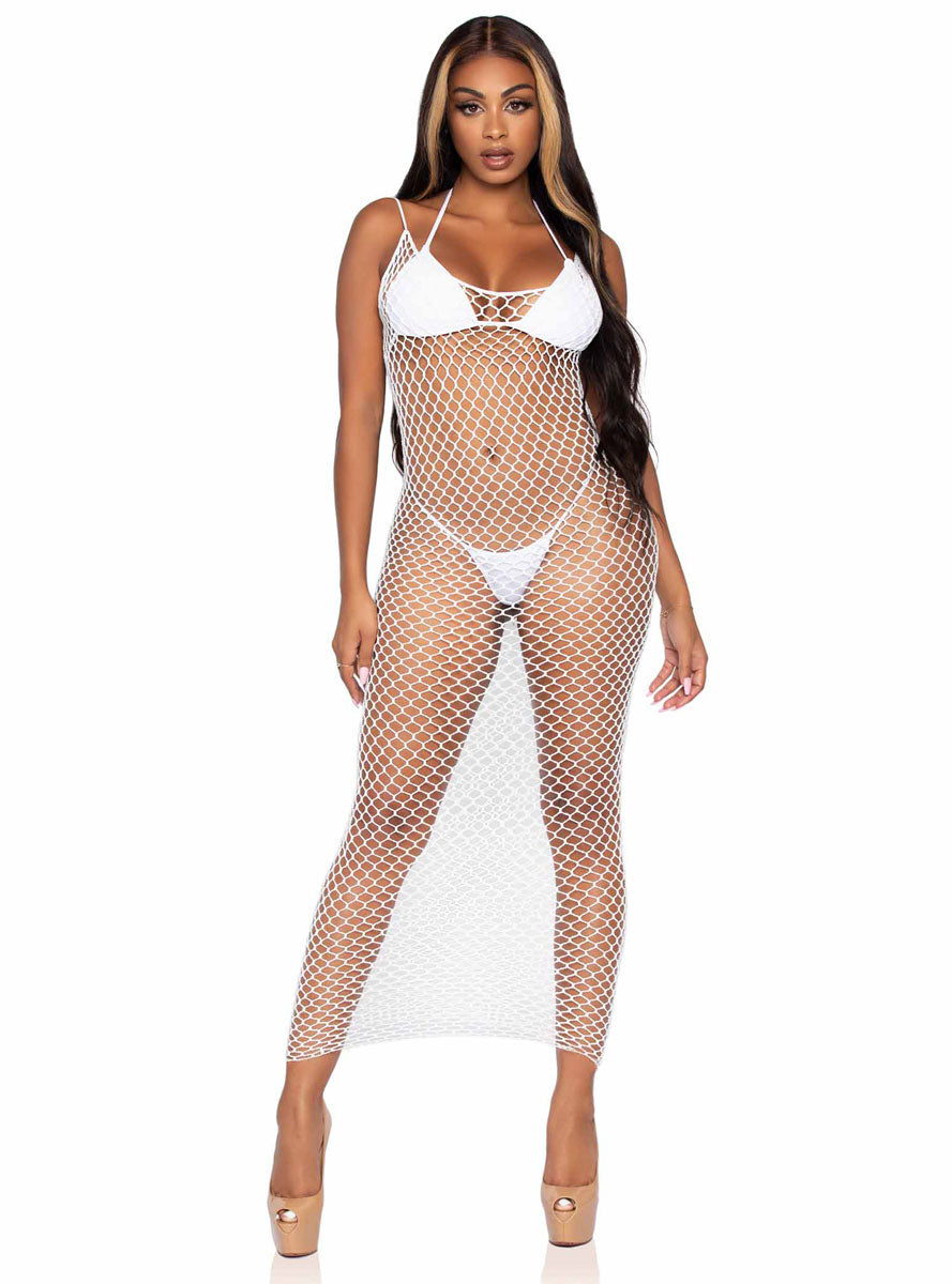 Woven Twist White Net Sheer Maxi Dress