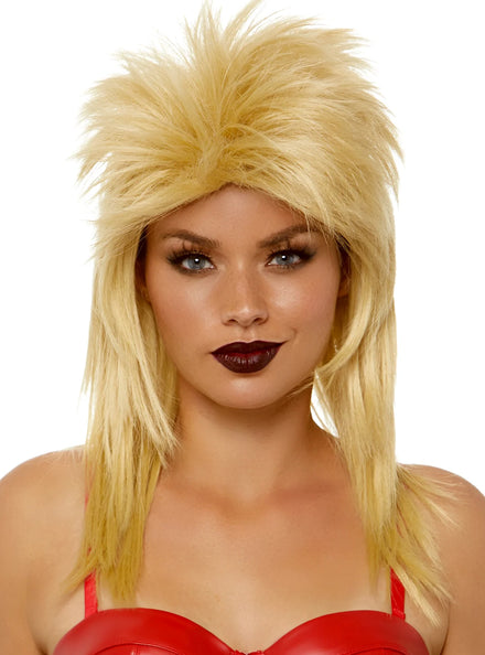 Adults Straight Blonde Rockstar Mullet Costume Wig Main Image