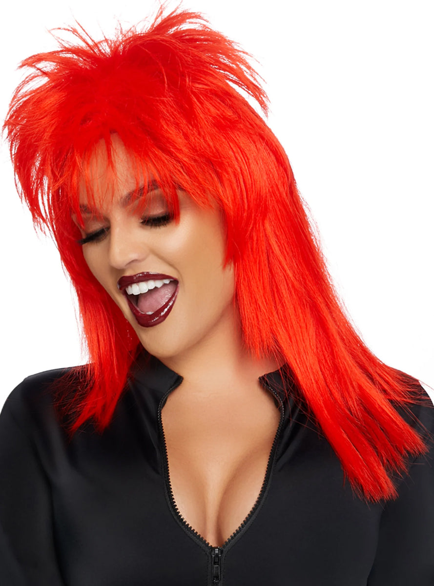 Adults Straight Bright Red Rockstar Mullet Costume Wig Alternate Image