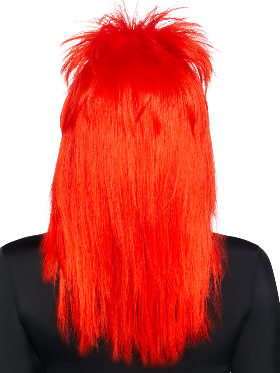 Adults Straight Bright Red Rockstar Mullet Costume Wig Back Image