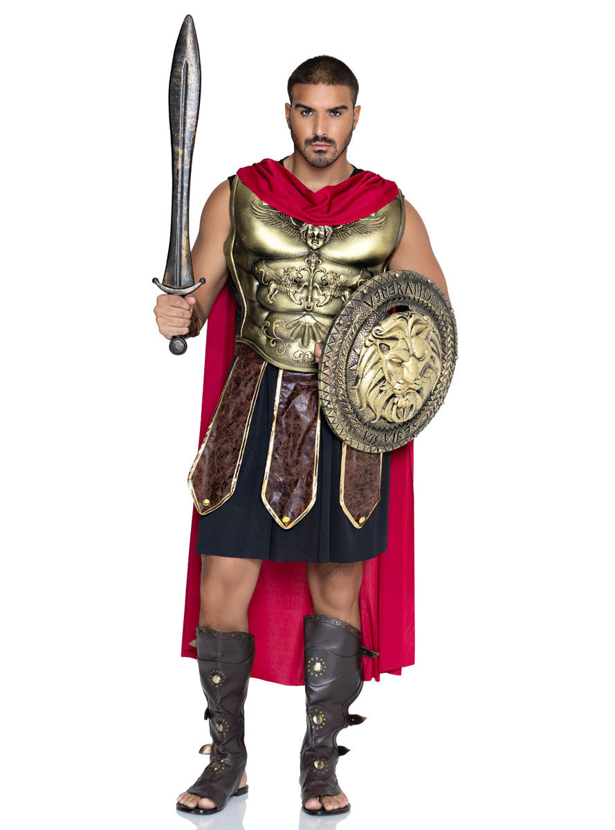 Roman Gladiator Mens Cosatume Witth Cape - Alternative Image