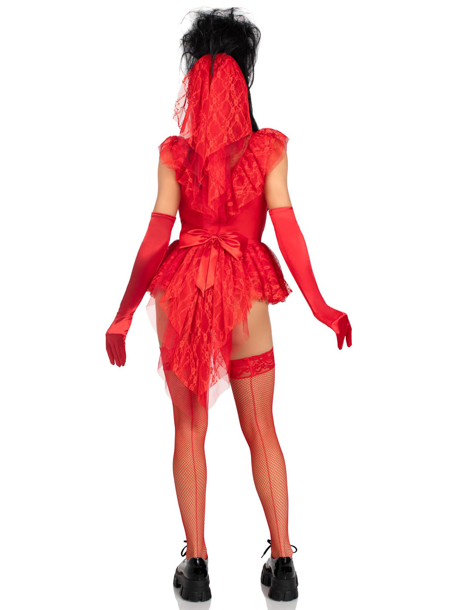 Womens Sexy Red Lydia Beetle Babe Halloween Bodysuit Costume Back Image