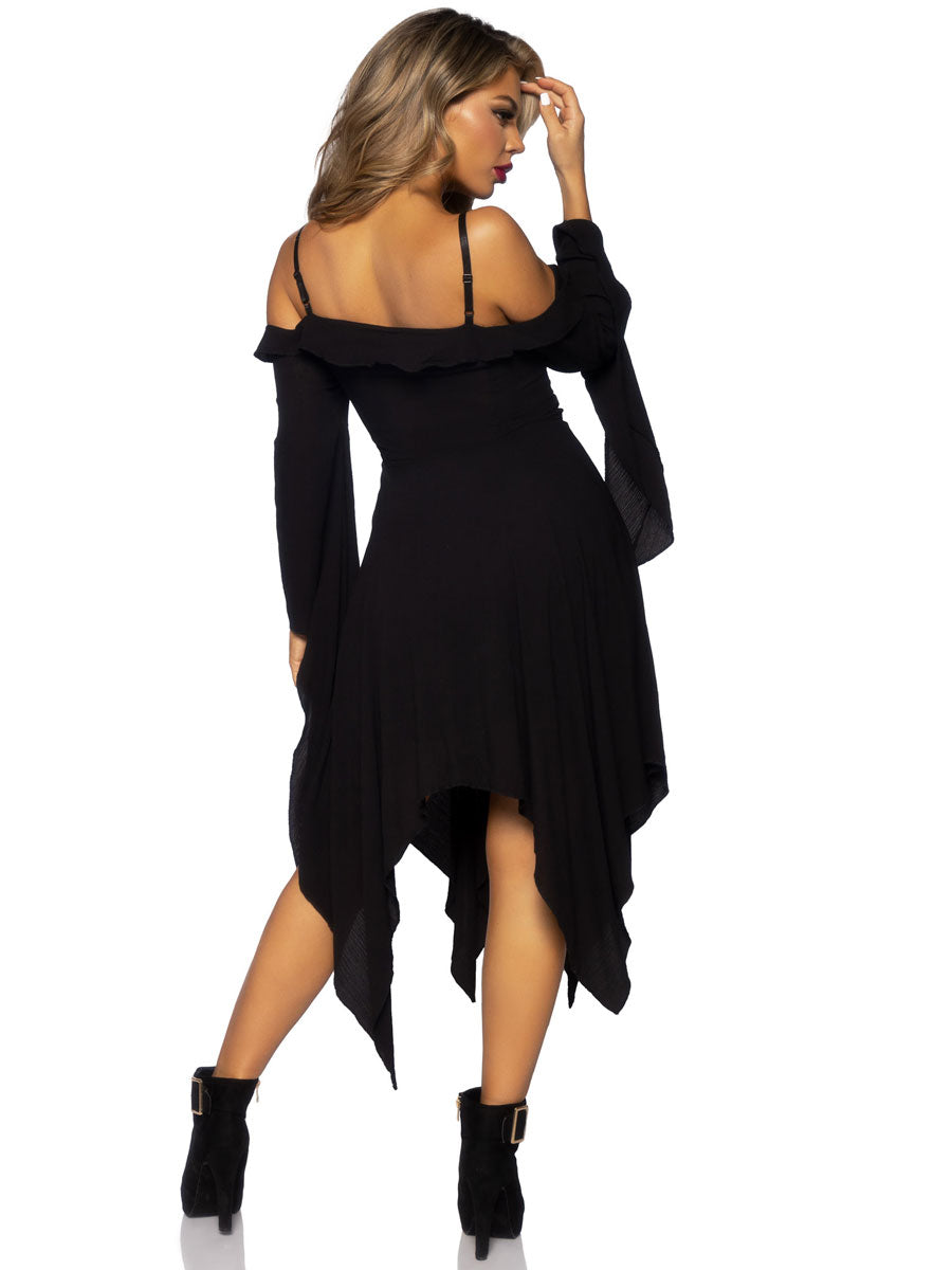 Womens Black Bell Sleeved Peasant Costume Dress Back Image