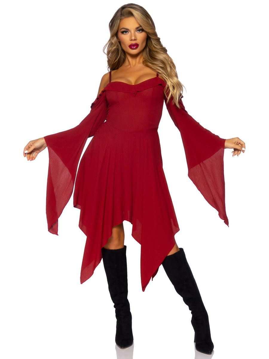 Womens Burgundy Bell Sleeved Peasant Costume Dress Main Image