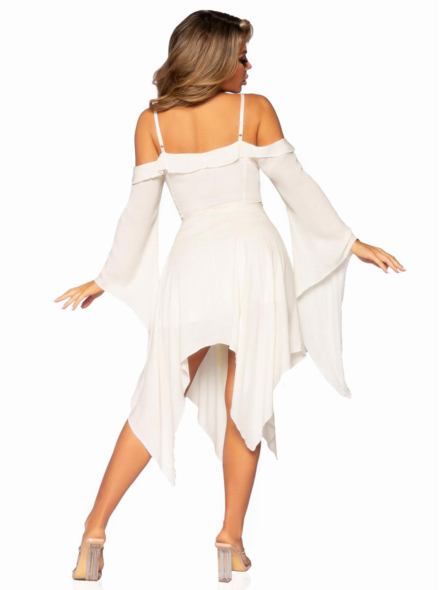 Womens Ivory Bell Sleeved Peasant Costume Dress Back Image