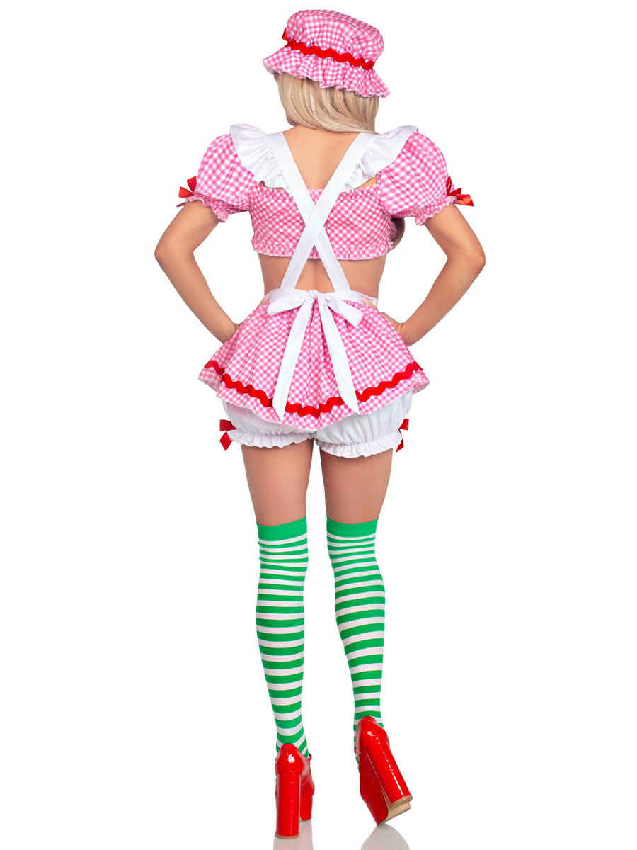 Womens Sexy Pink Gingham Strawberry Shortcake Berry Babe Costume Back Image