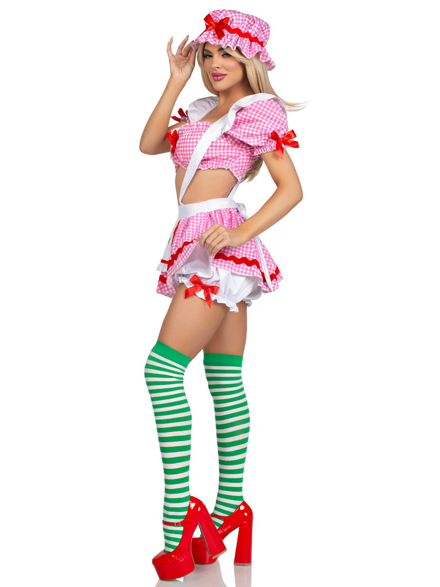 Womens Sexy Pink Gingham Strawberry Shortcake Berry Babe Costume Side Image