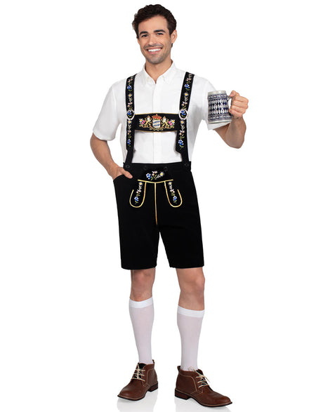 Mens Black Bavarian Lederhosen German Oktoberfest Costume Main Image