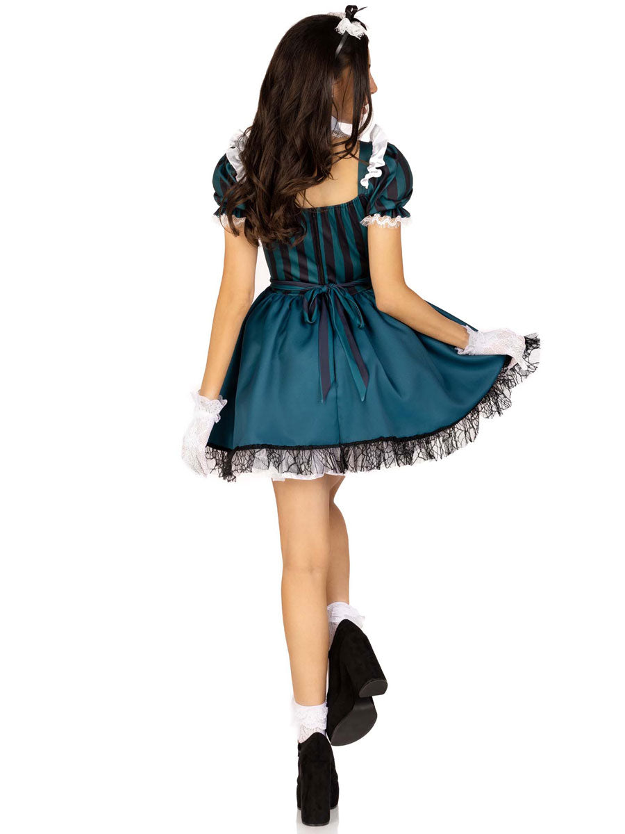 Womens Sexy Black And Green Victorian Maid Costume Back Image