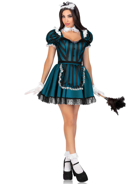 Womens Sexy Black And Green Victorian Maid Costume Main Image