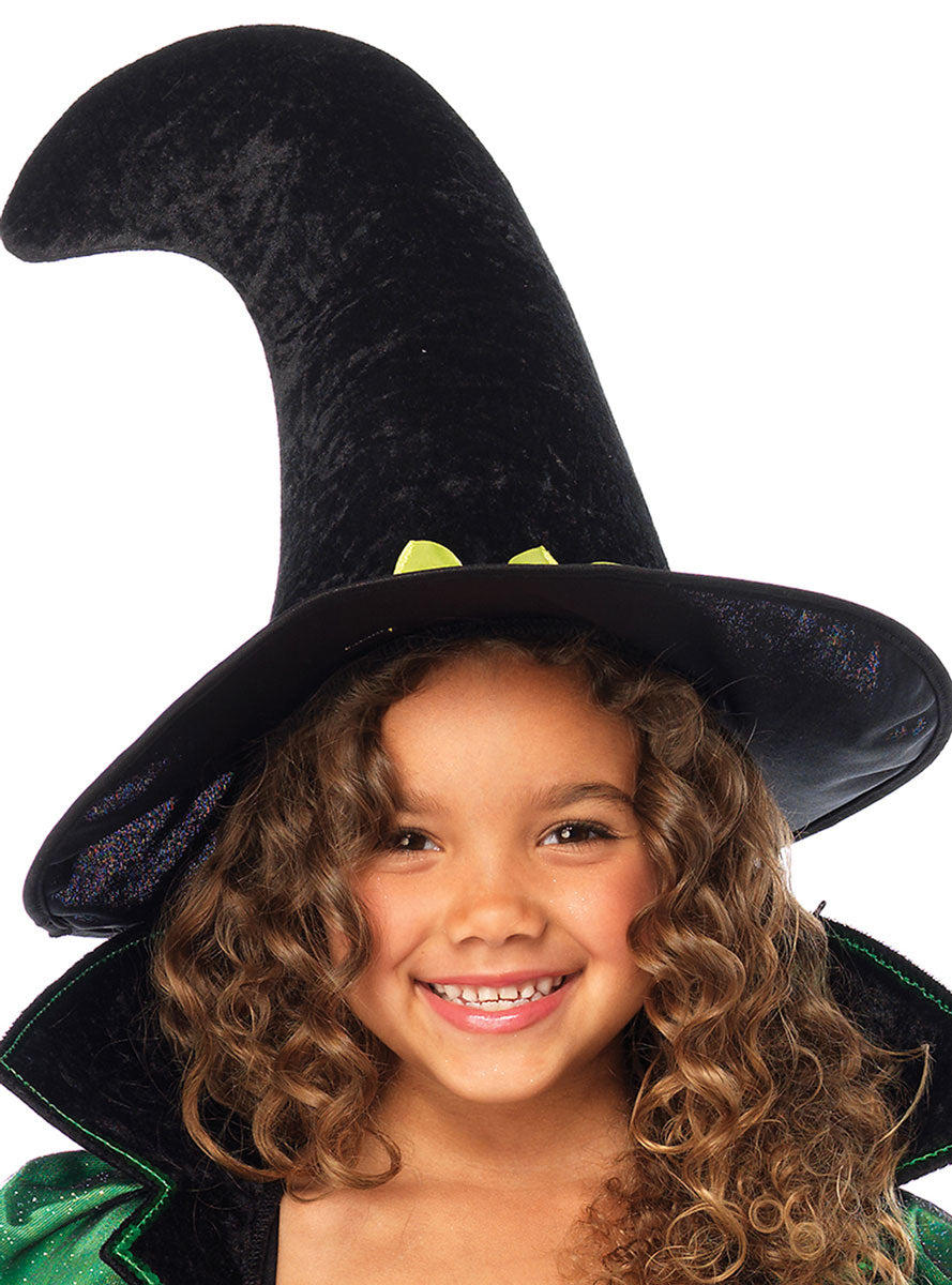 Girls Black And Green Storybook Witch Halloween Costume Close Image 1