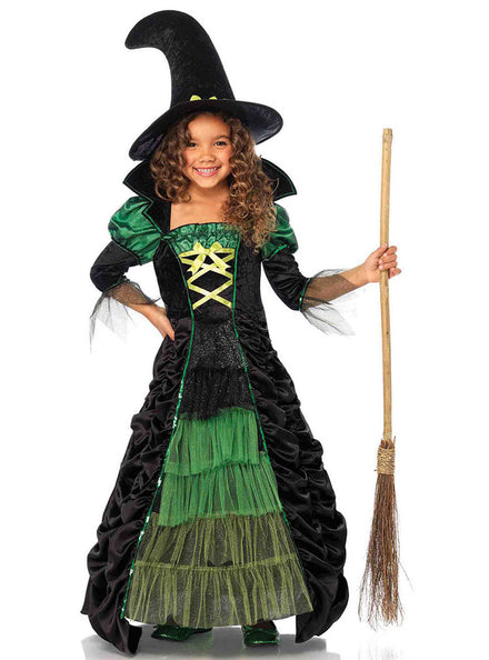 Girls Black And Green Storybook Witch Halloween Costume Main Image