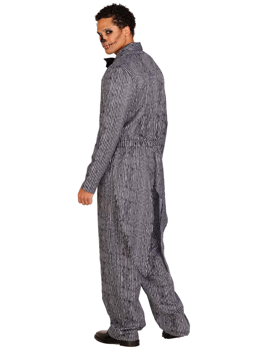 Mens Black And White Striped Tux Jack Skellington Halloween Costume Back Image
