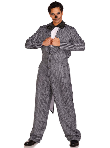 Mens Black And White Striped Tux Jack Skellington Halloween Costume Main Image