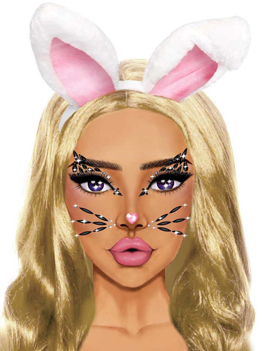 Womens Black Cat Stick On Costume Face Jewels Alternative Image