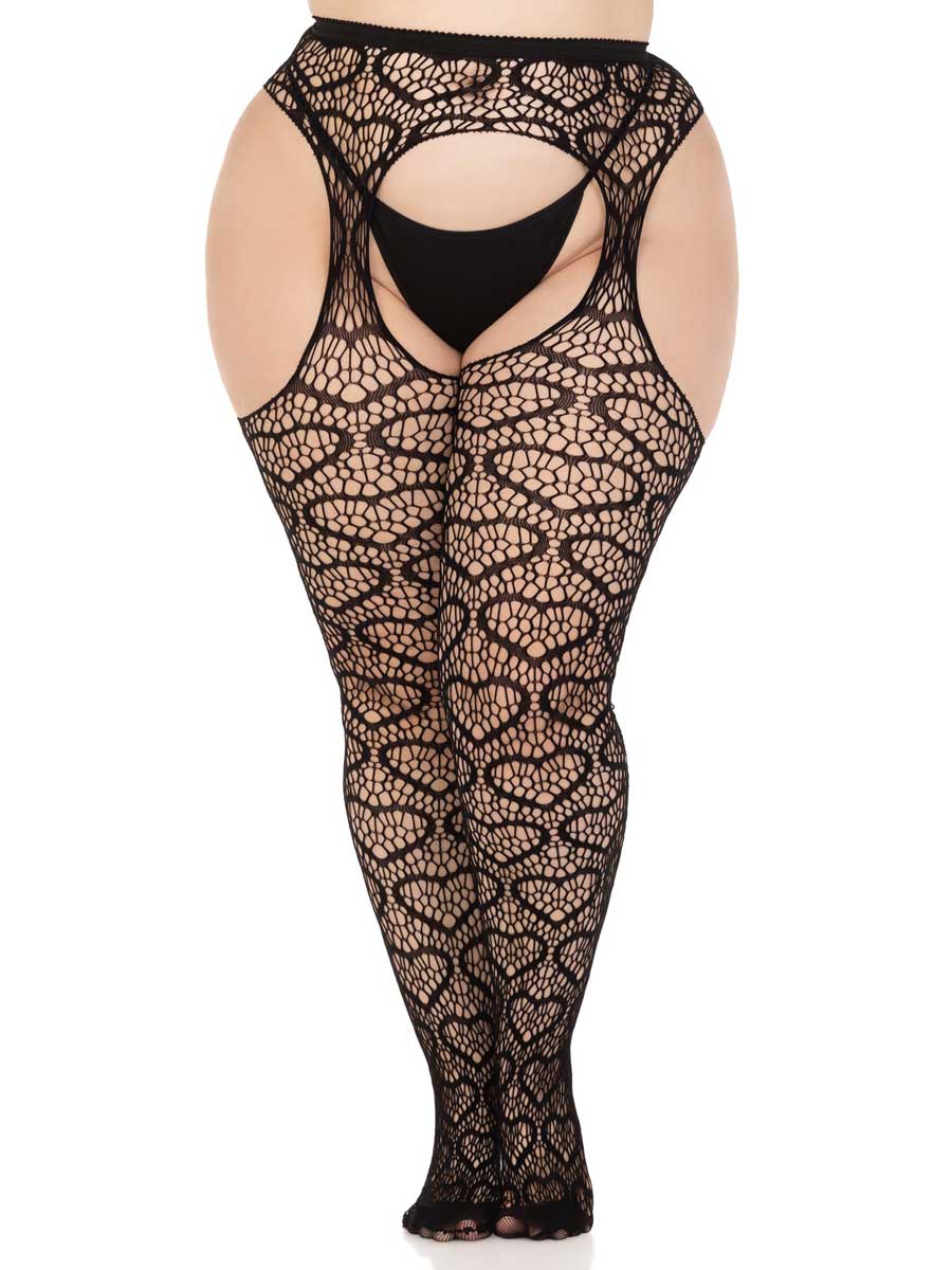 Womens Black Sheer Costume Catsuit With Rhinestones Back Image