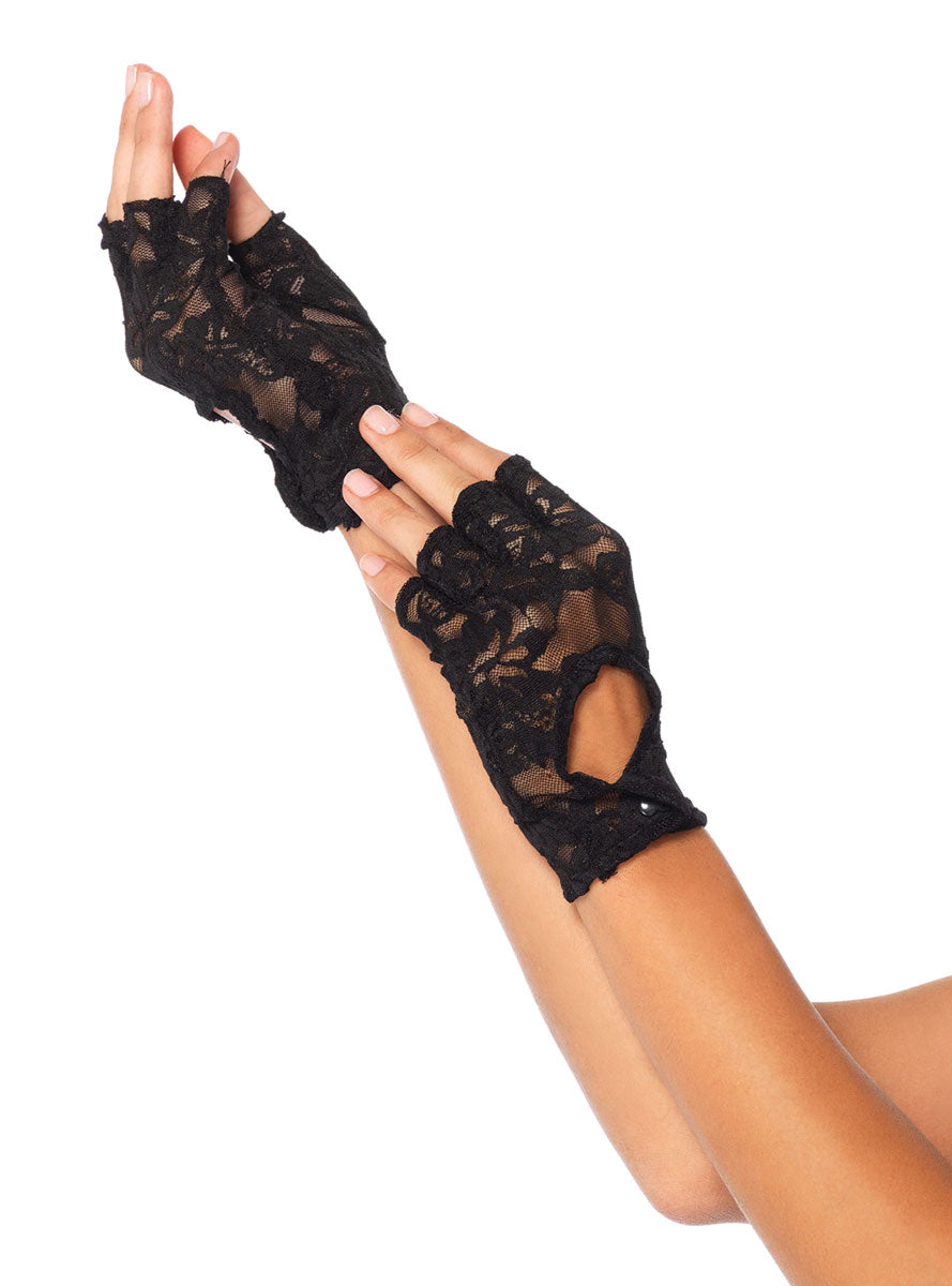 Black Lace Keyhole Fingerless Costume Gloves Main Image