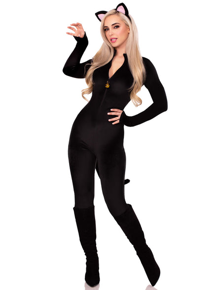 Womens Sexy Black Pretty Kitty Plush Catsuit Costume Main Image
