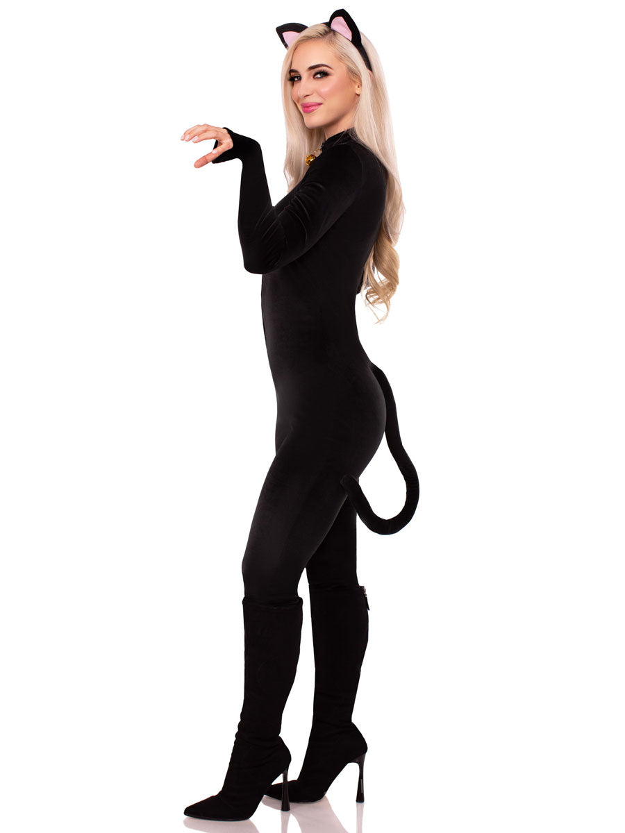 Womens Sexy Black Pretty Kitty Plush Catsuit Costume Side Image