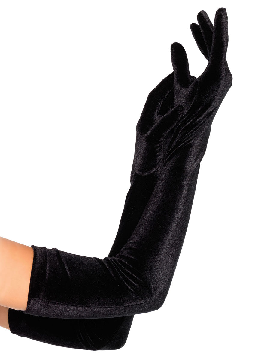 Black Stretch Velvet Opera Length Costume Gloves