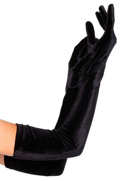 Black Stretch Velvet Opera Length Costume Gloves