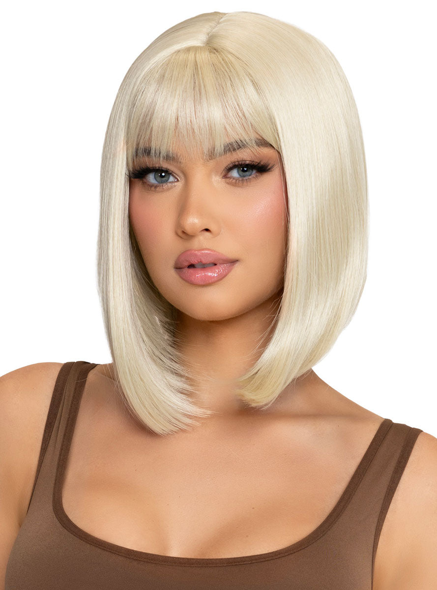 Blonde Angled Womens Costume Bob Wig with Fringe