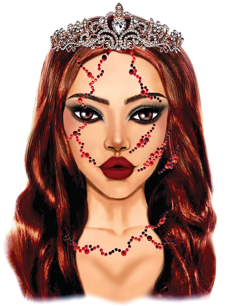 Womens Red Bloody Halloween Costume Face Jewels Alternative Image