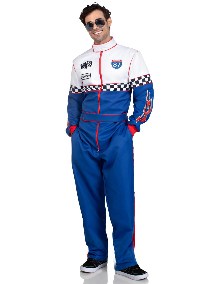 Mens Blue And White Speedway Racer Costume Main Image